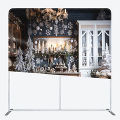 Aperturee - Aperturee Snowy Christmas Kitchen Fabric Photo Booth Backdrop