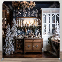 Aperturee - Aperturee Snowy Christmas Kitchen Fabric Photo Booth Backdrop