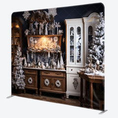 Aperturee - Aperturee Snowy Christmas Kitchen Photo Booth Fabric Backdrop