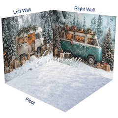 Aperturee - Aperturee Snowy Christmas Vibe Car Forest Room Set Backdrop