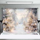 Aperturee - Aperturee Snowy Field Trees Light Winter Photography Backdrop