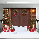 Aperturee - Aperturee Snowy Field Wooden Gate Festive Christmas Backdrop