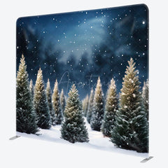 Aperturee - Aperturee Snowy Forest Christmas Night Square Tension Backdrop