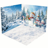Aperturee - Aperturee Snowy Forest Cute Snowman Winter Room Set Backdrop