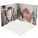 Aperturee - Aperturee Snowy Forest Field Cabin Christmas Room Set Backdrop