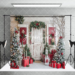 Aperturee - Aperturee Snowy Forest Field Cabin Christmas Room Set Backdrop