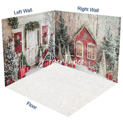 Aperturee - Aperturee Snowy Forest Field Cabin Christmas Room Set Backdrop