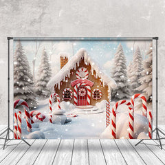 Aperturee - Aperturee Snowy Forest Gingerbread House Christmas Backdrop