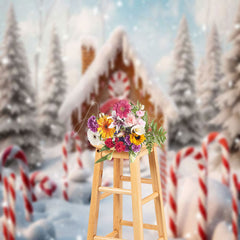 Aperturee - Aperturee Snowy Forest Gingerbread House Christmas Backdrop