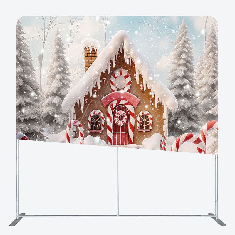Aperturee - Aperturee Snowy Forest Gingerbread House Pillow Case Backdrop