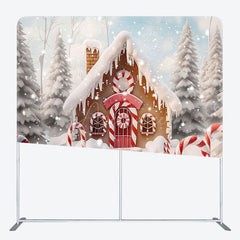 Aperturee - Aperturee Snowy Forest Gingerbread House Pillow Case Backdrop