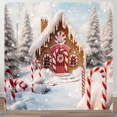 Aperturee - Aperturee Snowy Forest Gingerbread House Pillow Case Backdrop