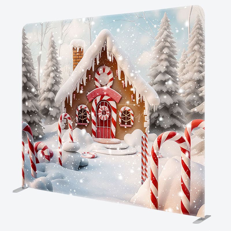 Aperturee - Aperturee Snowy Forest Gingerbread House Pillow Case Backdrop