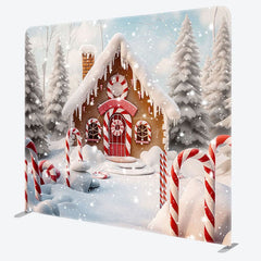 Aperturee - Aperturee Snowy Forest Gingerbread House Pillow Case Backdrop