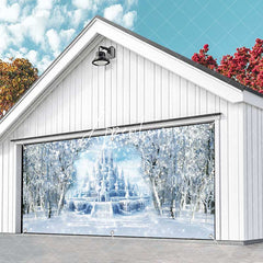 Aperturee - Aperturee Snowy Forest Ice Fairy Castle Garage Door Banner