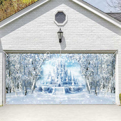 Aperturee - Aperturee Snowy Forest Ice Fairy Castle Garage Door Banner
