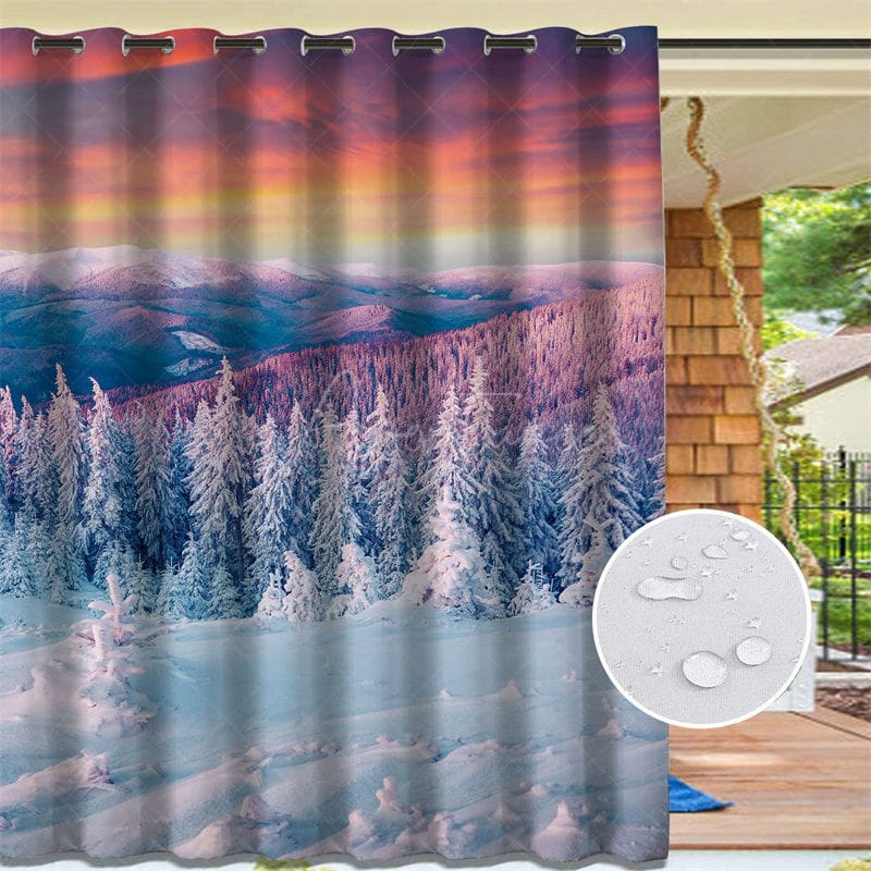Aperturee - Aperturee Snowy Forest Mount Waterproof Outdoor Curtains For Porch
