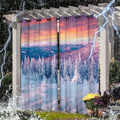 Aperturee - Aperturee Snowy Forest Mount Waterproof Outdoor Curtains For Porch
