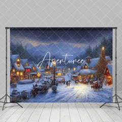 Aperturee - Aperturee Snowy Forest Mountain Town Night Christmas Backdrop