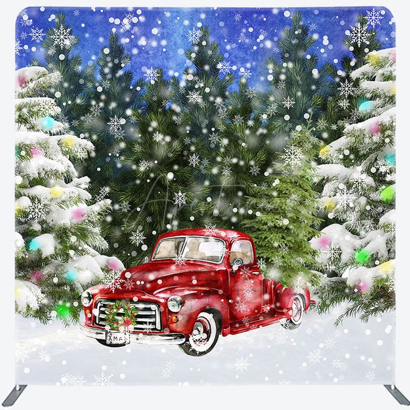 Aperturee - Aperturee Snowy Forest Red Car Christmas Pillow Cover Backdrop