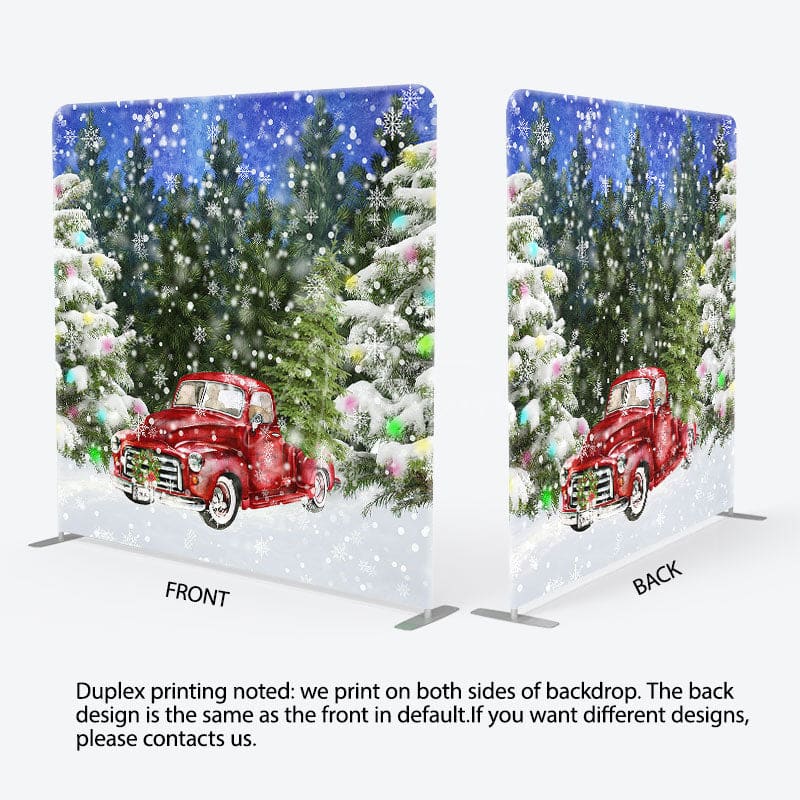 Aperturee - Aperturee Snowy Forest Red Car Christmas Pillow Cover Backdrop