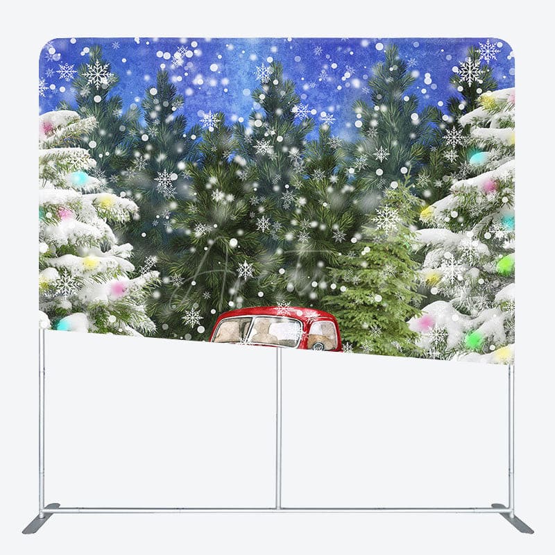 Aperturee - Aperturee Snowy Forest Red Car Christmas Pillow Cover Backdrop