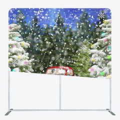 Aperturee - Aperturee Snowy Forest Red Car Christmas Pillow Cover Backdrop