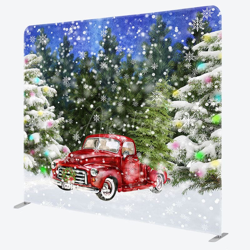 Aperturee - Aperturee Snowy Forest Red Car Christmas Pillow Cover Backdrop
