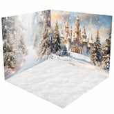 Aperturee - Aperturee Snowy Forest Scene Castle Christmas Room Set Backdrop