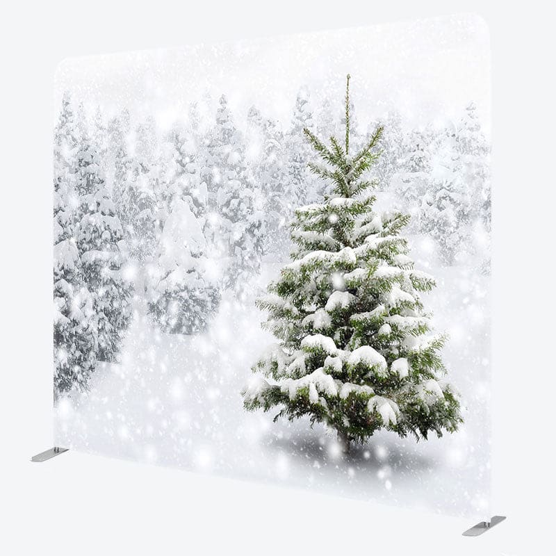 Aperturee - Aperturee Snowy Forest White Words Square Tension Backdrop