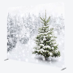 Aperturee - Aperturee Snowy Forest White Words Square Tension Backdrop