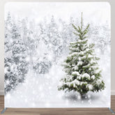 Aperturee - Aperturee Snowy Forest White Words Square Tension Backdrop