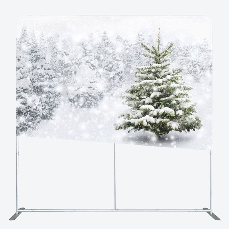 Aperturee - Aperturee Snowy Forest White Words Square Tension Backdrop