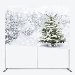 Aperturee - Aperturee Snowy Forest White Words Square Tension Backdrop