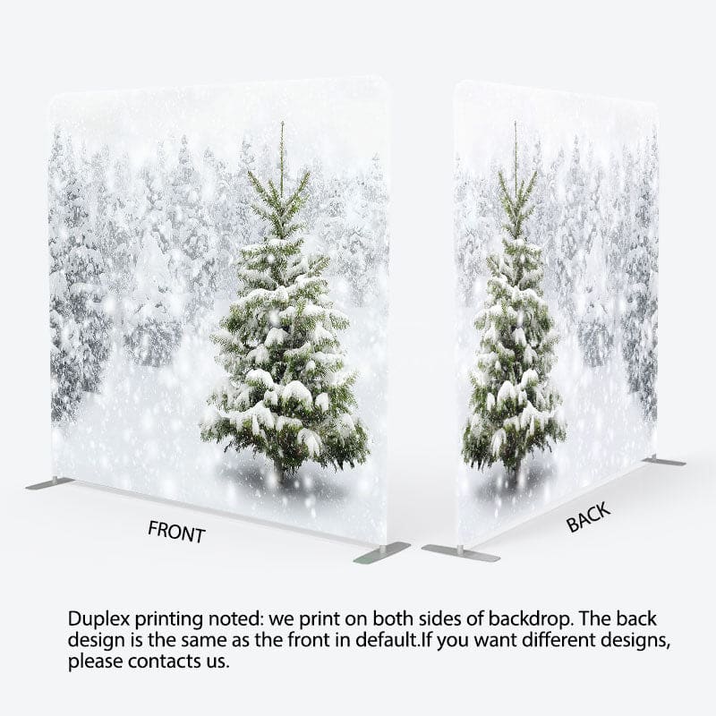 Aperturee - Aperturee Snowy Forest White Words Square Tension Backdrop