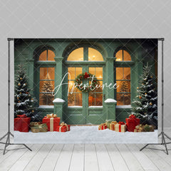 Aperturee - Aperturee Snowy Green Shop Wreaths Christmas Backdrop For Photography