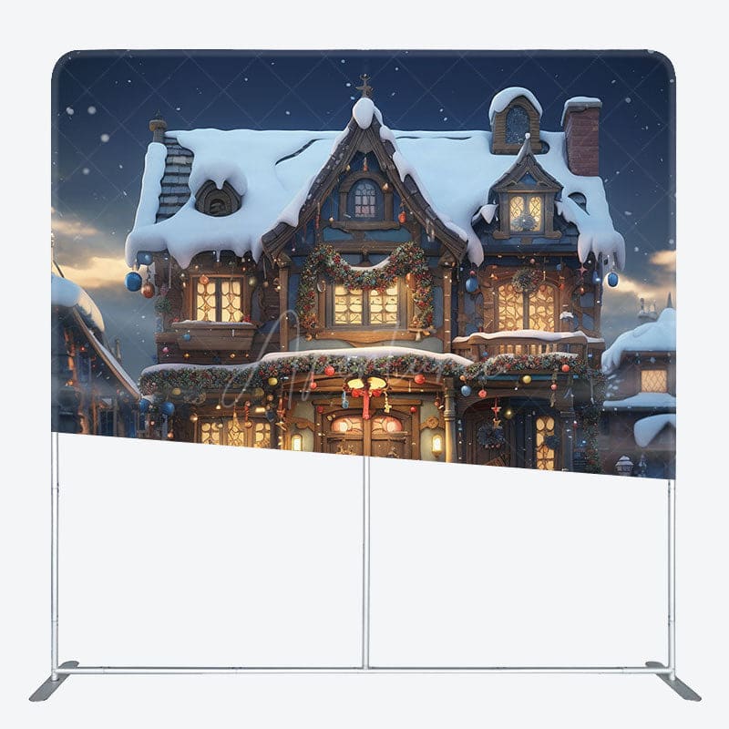 Aperturee - Aperturee Snowy House Dark Night Xmas Tension Fabric Backdrop