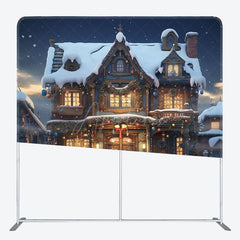 Aperturee - Aperturee Snowy House Dark Night Xmas Tension Fabric Backdrop