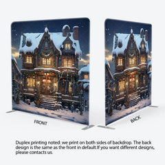 Aperturee - Aperturee Snowy House Dark Night Xmas Tension Fabric Backdrop