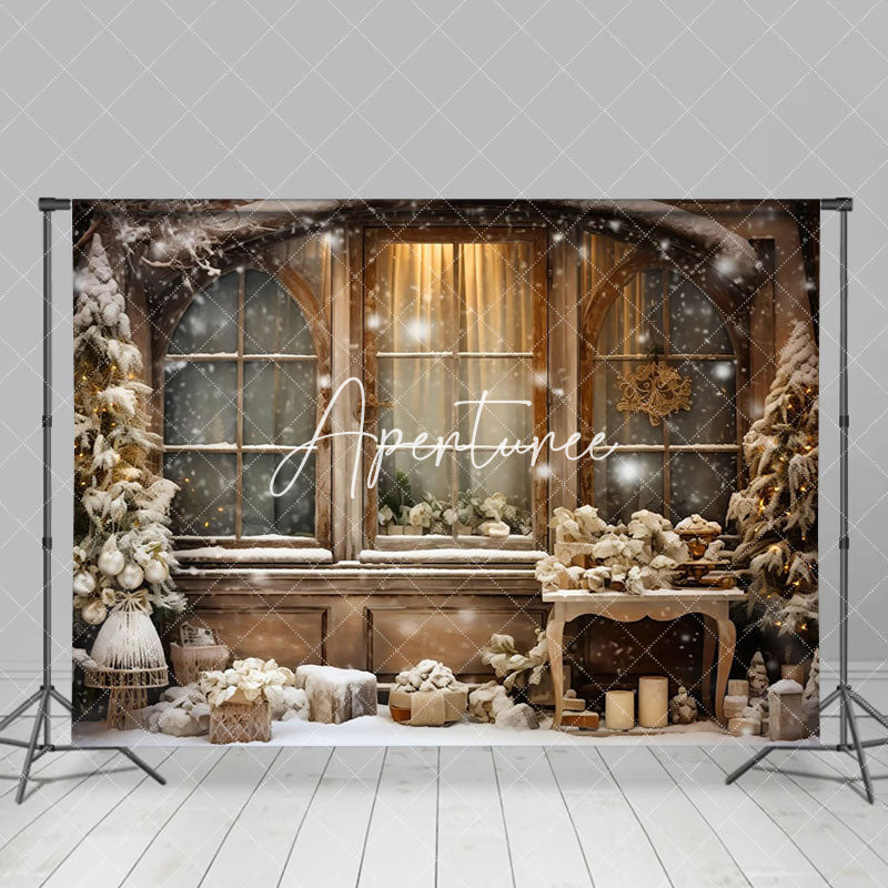 Aperturee - Aperturee Snowy House Vintage Winter Backdrop For Photography