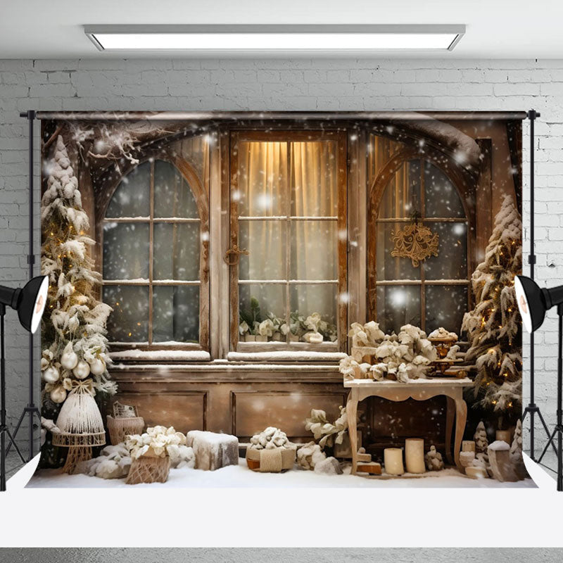 Aperturee - Aperturee Snowy House Vintage Winter Backdrop For Photography