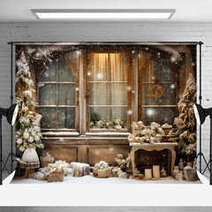 Aperturee - Aperturee Snowy House Vintage Winter Backdrop For Photography