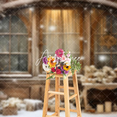 Aperturee - Aperturee Snowy House Vintage Winter Backdrop For Photography