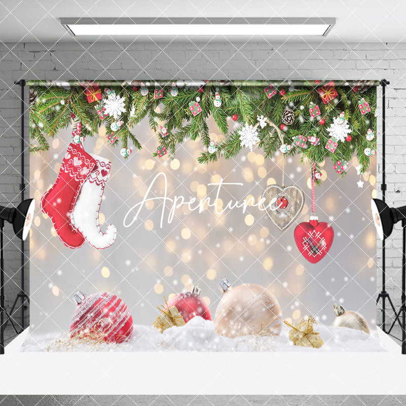 Aperturee - Aperturee Snowy Light Bokeh Christmas Vibe Room Set Backdrop