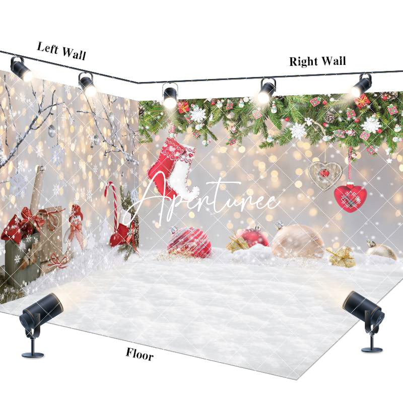 Aperturee - Aperturee Snowy Light Bokeh Christmas Vibe Room Set Backdrop