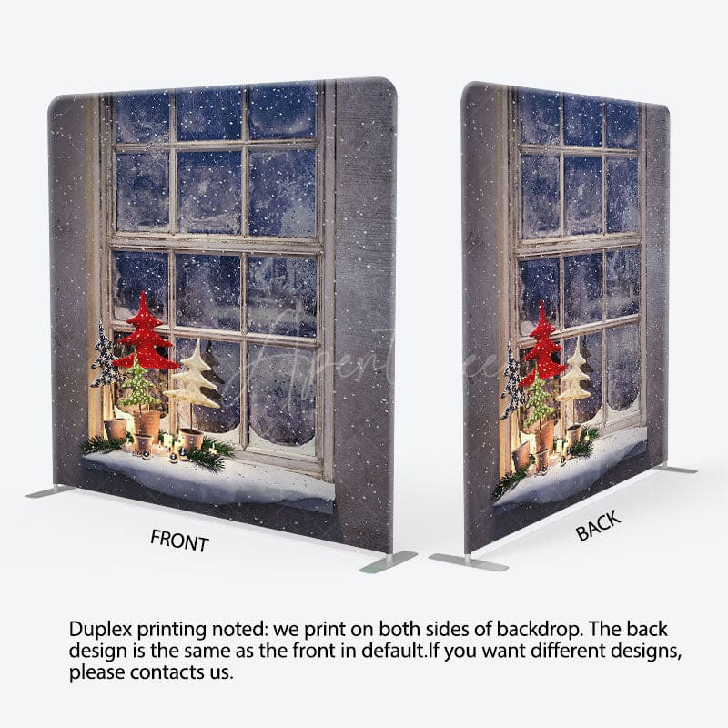 Aperturee - Aperturee Snowy Light Window Christmas Tension Fabric Backdrop