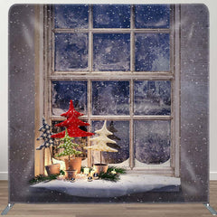 Aperturee - Aperturee Snowy Light Window Christmas Tension Fabric Backdrop