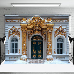 Aperturee - Aperturee Snowy Luxury White Gold House Architecture Backdrop