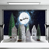 Aperturee - Aperturee Snowy Moon Night Santa Elk Christmas Vibe Backdrop