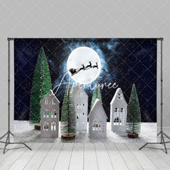 Aperturee - Aperturee Snowy Moon Night Santa Elk Christmas Vibe Backdrop